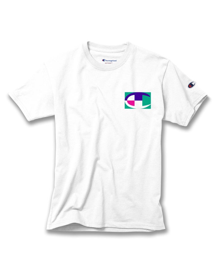 Champion T-Shirt Jongens - Wit - Cotton Retro Colorblock Logos ( 690142-XMI )